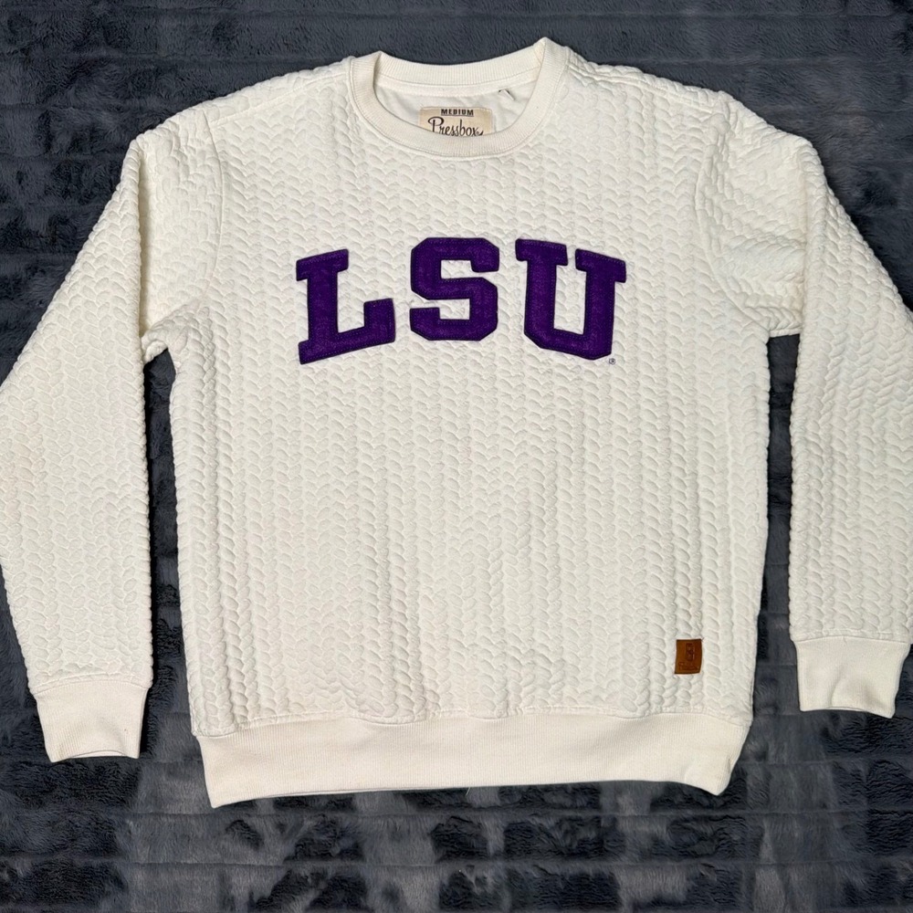 Pressbox LSU Tigers Women Medium Cream Quilted Chevron Crewneck Sweatshirt 6297